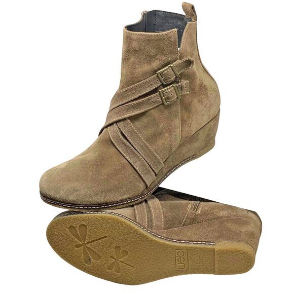 Eric Michael Queen Taupe Suede‎ Zip Wedge Booties - Picture 11 of 13